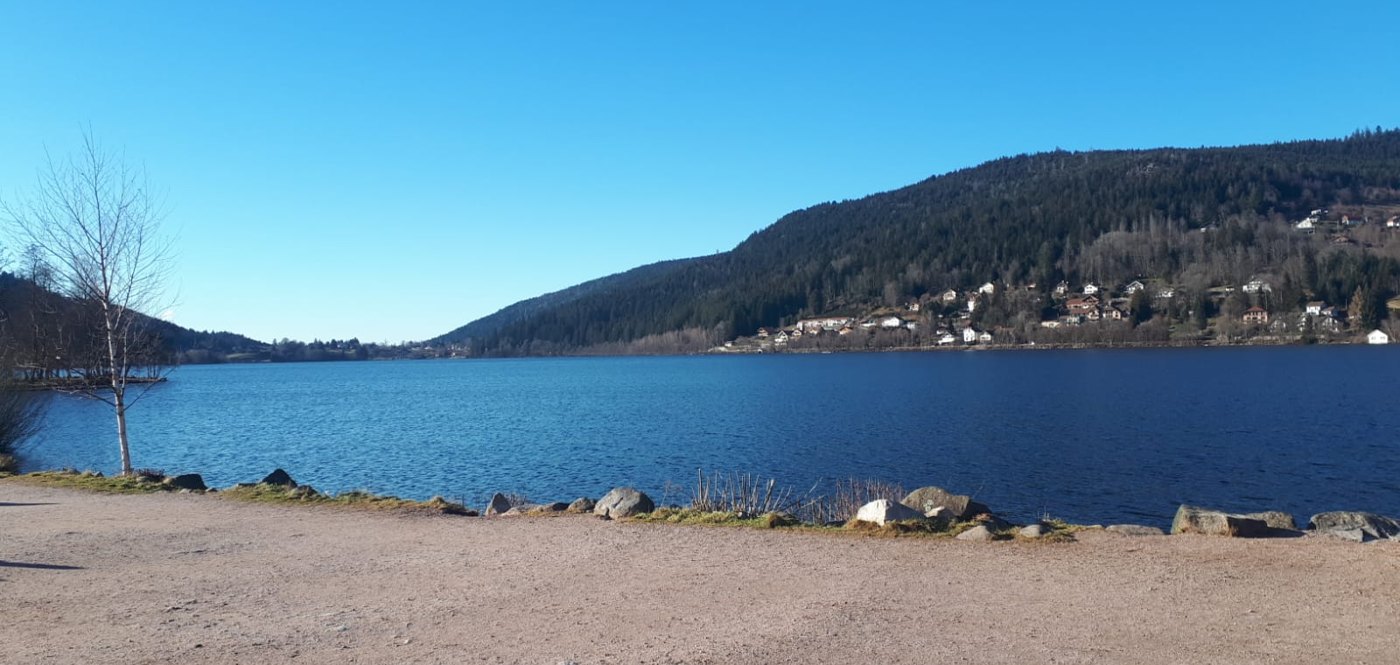 Le lac de Gérardmer, dans les Vosges, sous un ciel bleu d’hiver pendant le Festival international du film fantastique 2025
